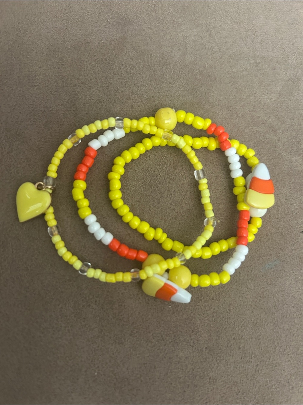Candy Corn and heart Trio Bracelet Set - Yellow, White & Orange